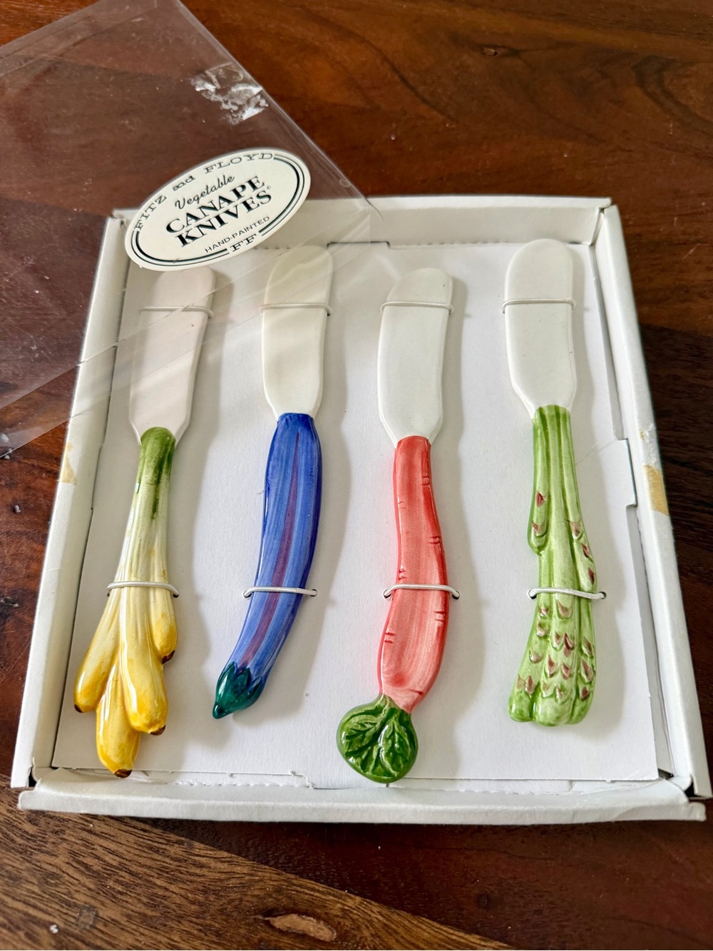Vintage Fitz & Floyd Hand Painted Vegetable Canapé Knives Set Orig Box Japan